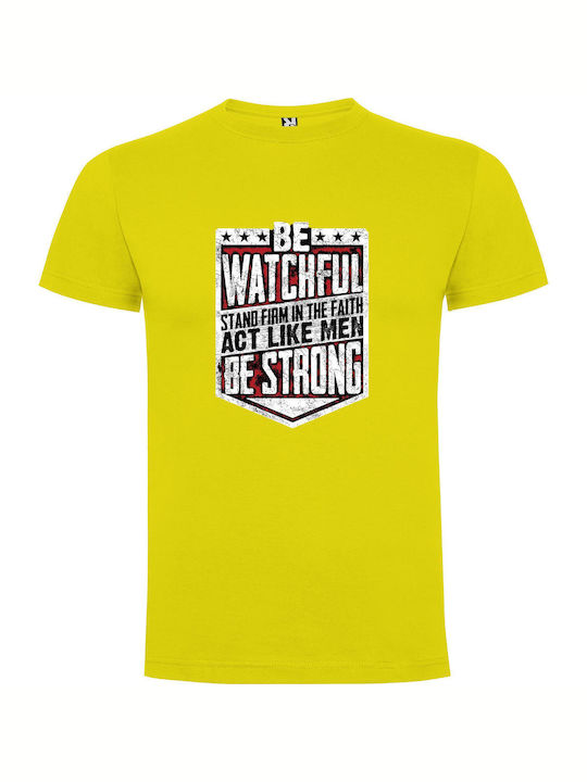 iLovePrints Watchful Man Strong Faith T-shirt Κίτρινο