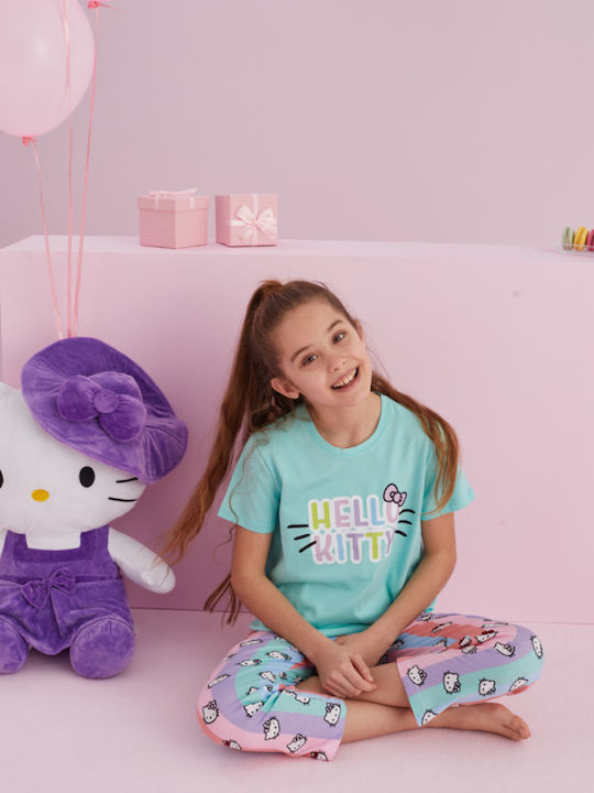 Hello Kitty Παιδική Πιτζάμα Καλοκαιρινή Βαμβακερή Βαμβακερή Φιστικί
