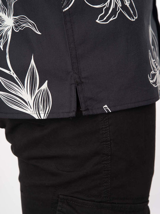 Cu mânecă scurtă Bumbac Cămașă Floral Negru