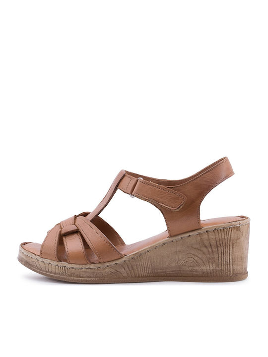 Women's Leather Ankle Strap Platforms Tabac Brown