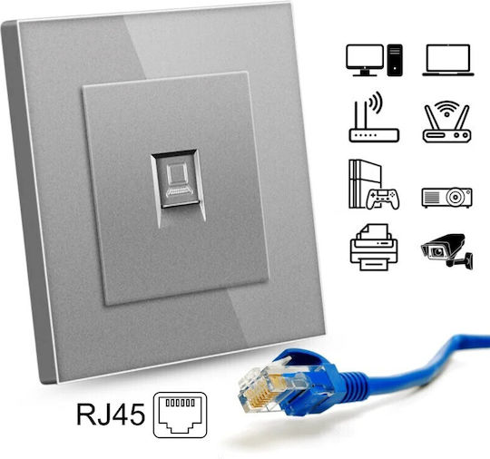 Μονή Πρίζα Δικτύου RJ45 με Πλαίσιο Τύπου Cat6 σε Ασημί Χρώμα