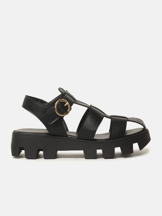 Carad Shoes Leather Women's Sandals with Ankle Strap Black