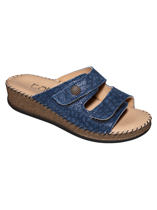 Tatoo Leather Women's Flat Sandals Anatomic in Blue Color