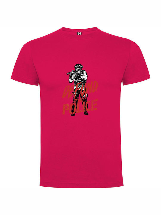 iLovePrints Gun-toting Police Design T-shirt Fuchsie