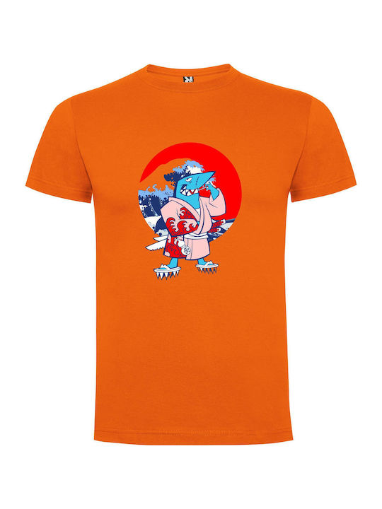 iLovePrints Hungry Shark Painter T-shirt Orange