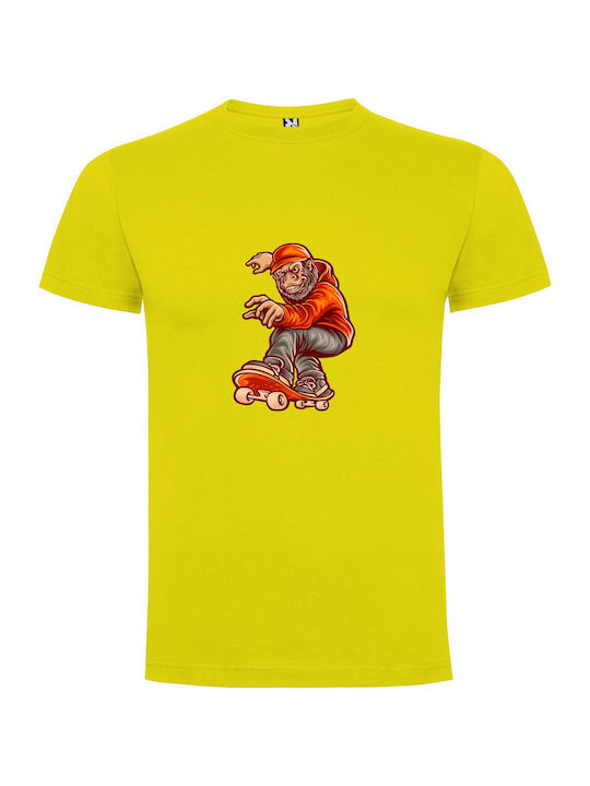 iLovePrints Primal Skateboarding Monkey T-shirt Yellow