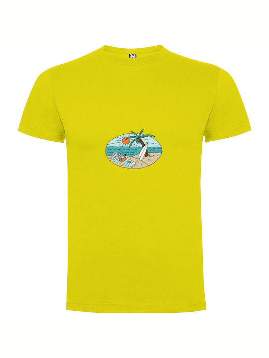 iLovePrints Miami Surfing Paradise T-shirt Yellow