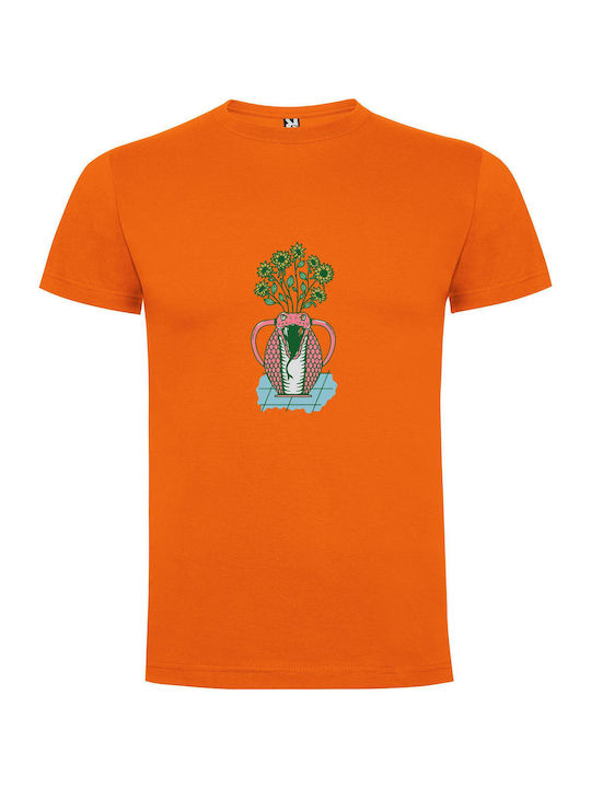 iLovePrints Botanical Dream Vase T-shirt Orange