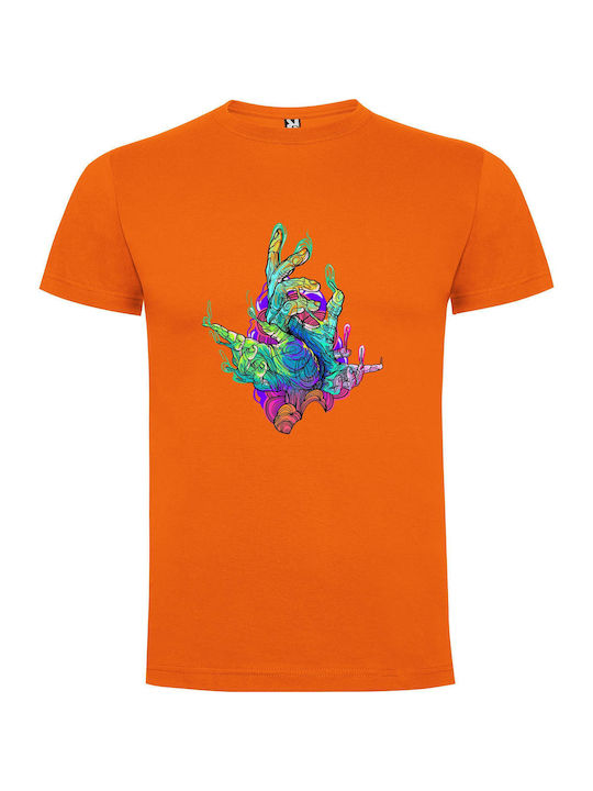 iLovePrints Trippy Hand Dreamscape T-shirt Orange