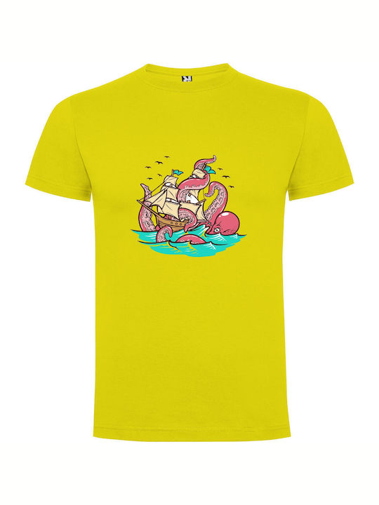 iLovePrints Inked Sea Monster Mayhem T-shirt Yellow