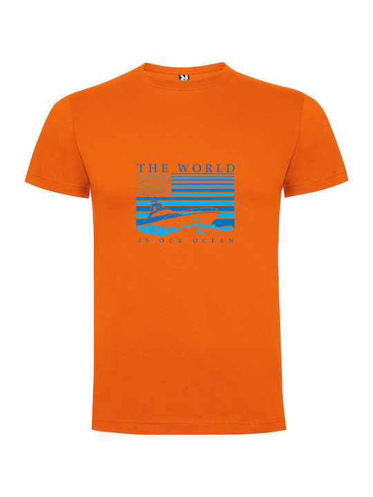 iLovePrints World's Blue Domain T-shirt Orange