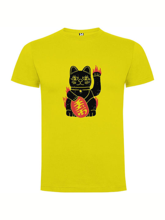 iLovePrints Feline On Scarlet Summit T-shirt Yellow