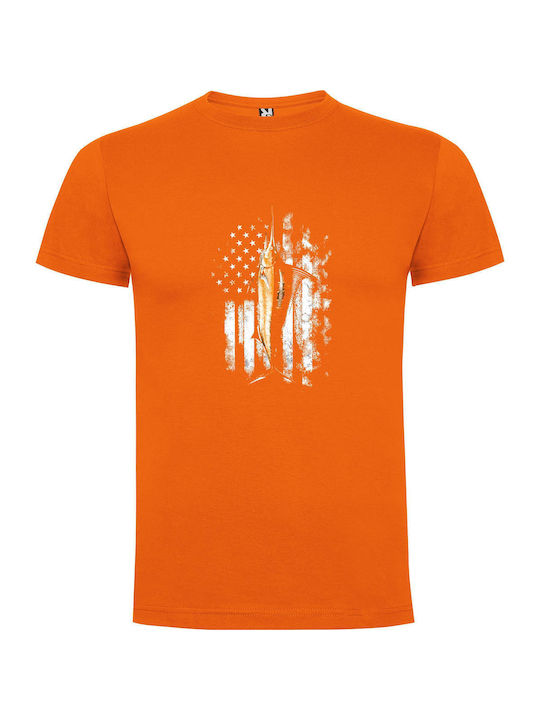 iLovePrints Flag Fish Engraved T-shirt Orange