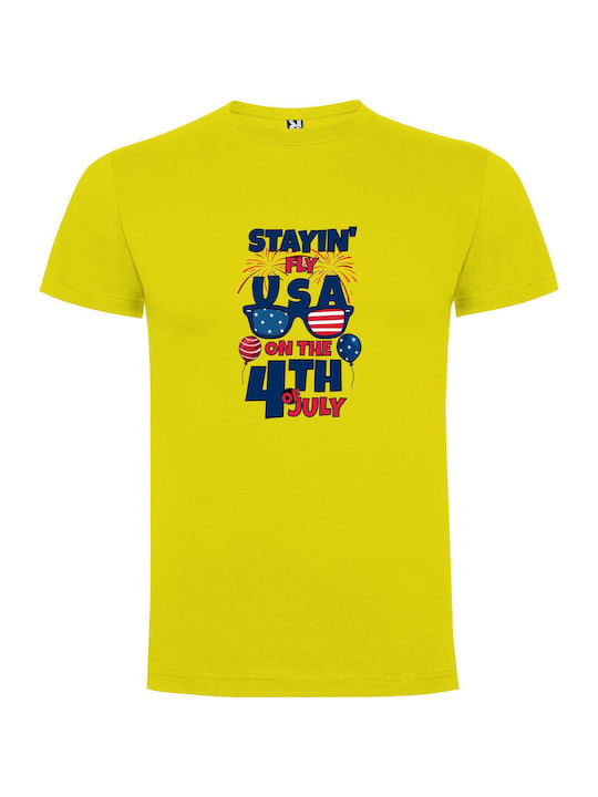 iLovePrints Fly Usa Poster Patriotic T-shirt Yellow