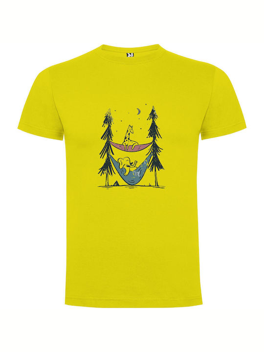 iLovePrints Giraffe In Night Hammock T-shirt Yellow