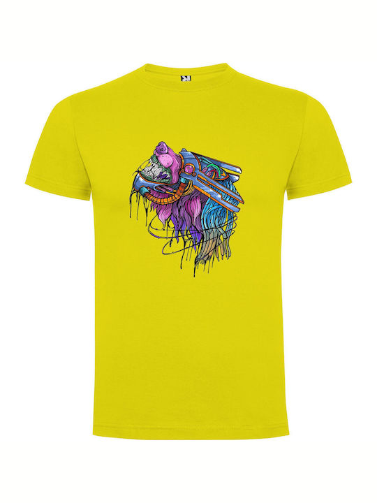 iLovePrints Psychedelic Canine Cyborg T-shirt Yellow