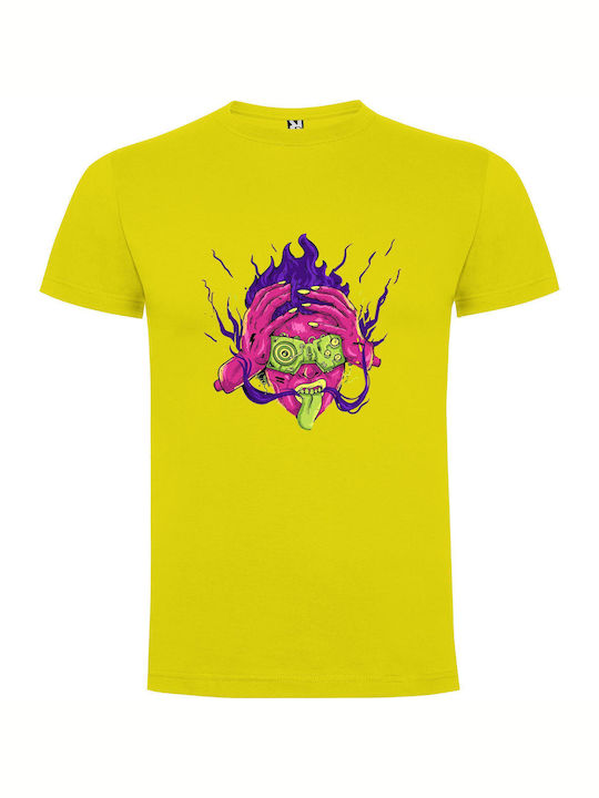 iLovePrints Psychedelic Horror Illustrations T-shirt Yellow