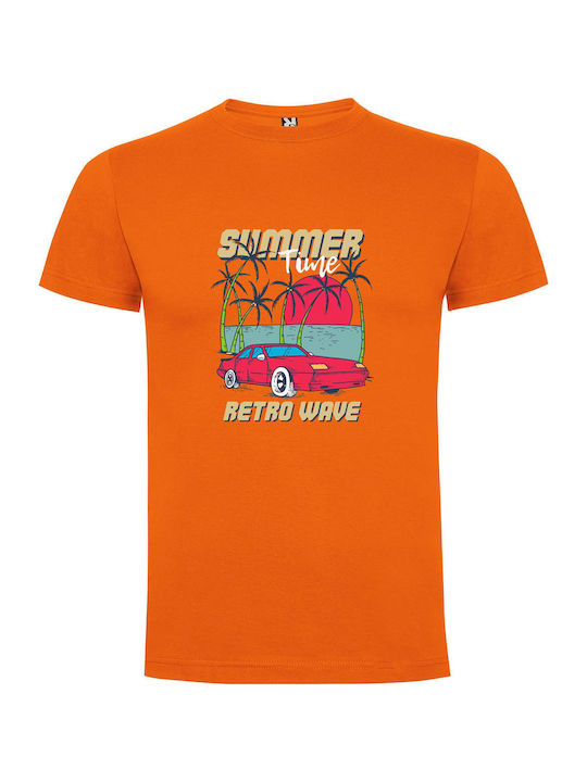 iLovePrints Retrowave Red Cruise T-shirt Orange