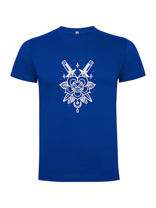 iLovePrints Sharp Sword Tattoo Design T-shirt Blue