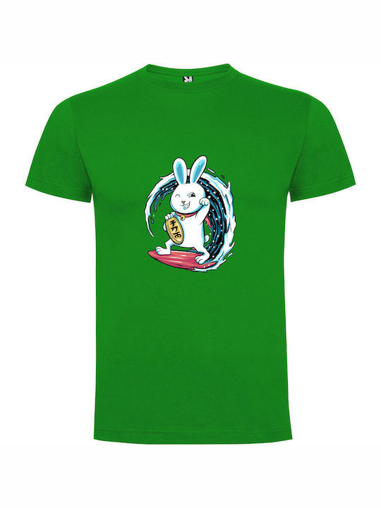 iLovePrints Surfing Electrixbunny Rabbit T-shirt Green