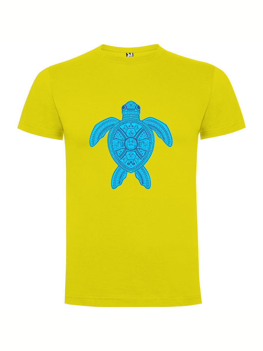 iLovePrints Blue World-bearer Turtle Tricou Galben