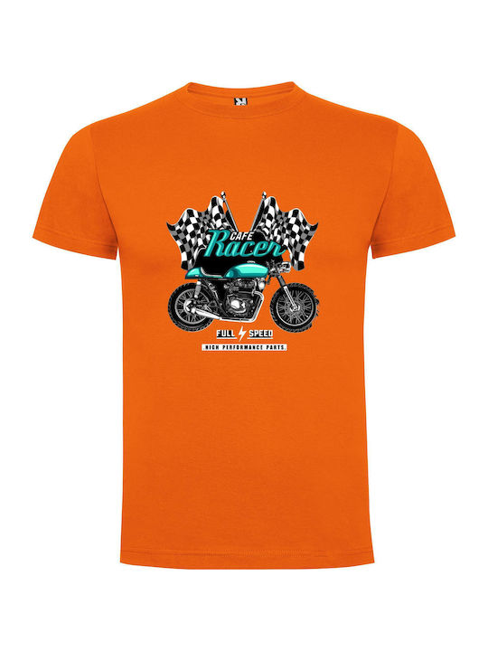 iLovePrints Checkered Cafe Racer T-shirt Orange