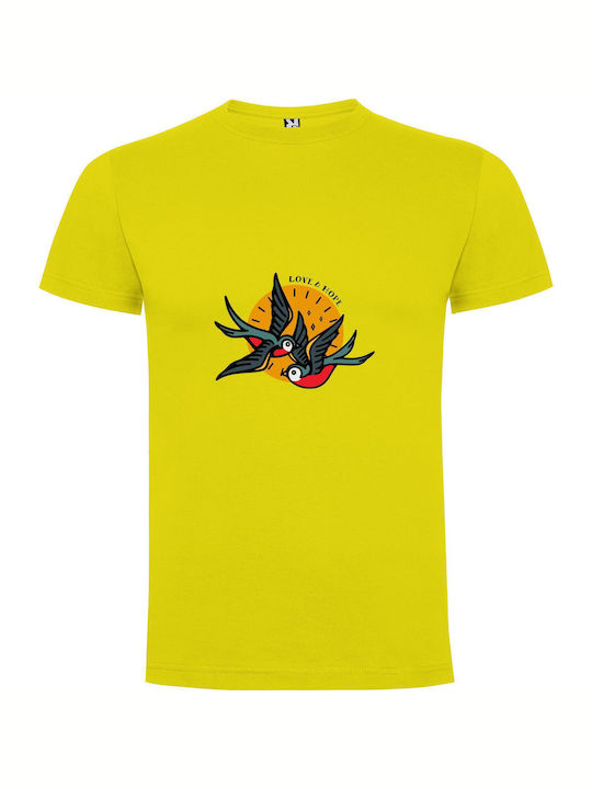 iLovePrints Lovebirds In Flight T-shirt Yellow