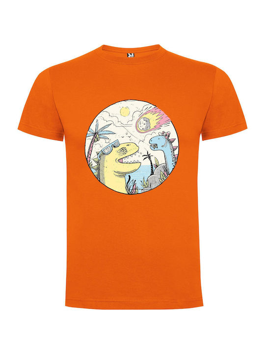 iLovePrints Dinosaurs' Epic Encounter T-shirt Orange