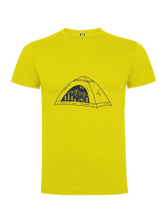 iLovePrints Mountain Glamp: Hand-drawn Adventure T-shirt Yellow