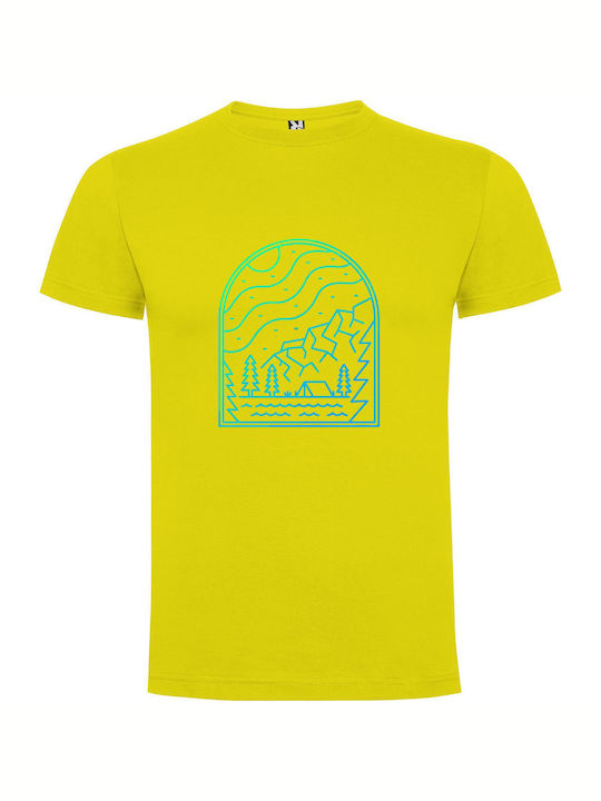 iLovePrints Neon Mountain Nightscape T-shirt Κίτρινο