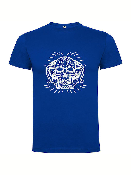 iLovePrints Ink Skull Fantasy T-shirt Blue