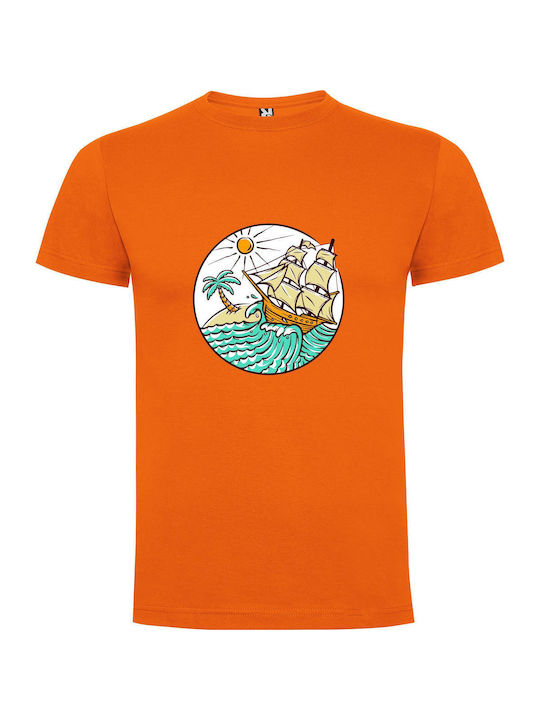 iLovePrints Oceanic Sail Sketch T-shirt Orange