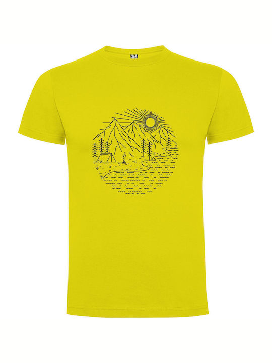 iLovePrints Monochrome Mountain Majesty T-shirt Κίτρινο