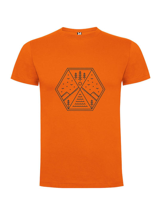 iLovePrints Mountain Moon Symmetry T-shirt Orange