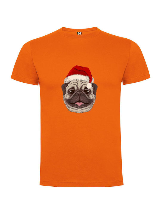 iLovePrints Pug Pope Merry Hat T-shirt Orange