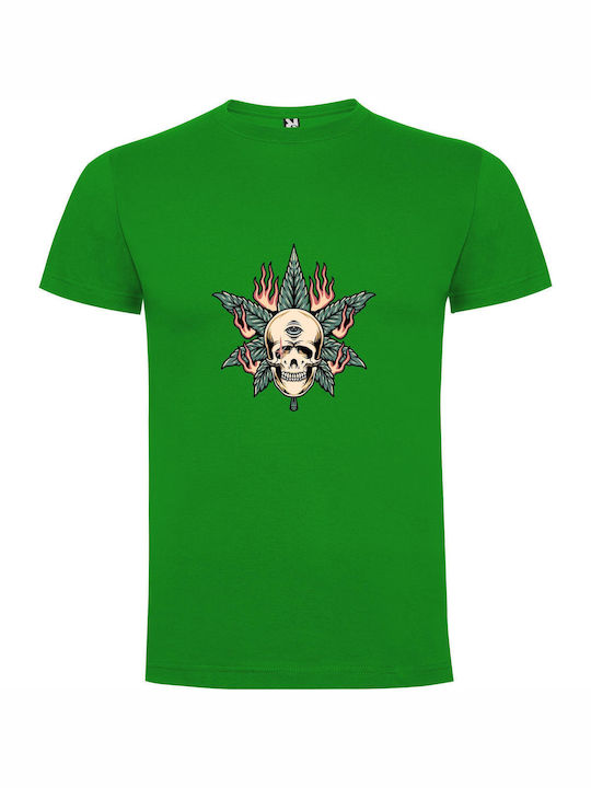 iLovePrints Enchanted Cannabis Skull T-shirt Green