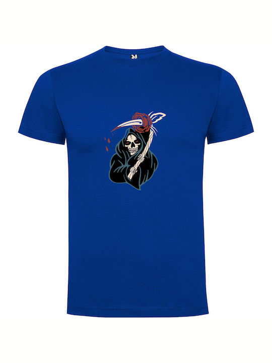 iLovePrints Rose Skeleton Reaper T-shirt Blue