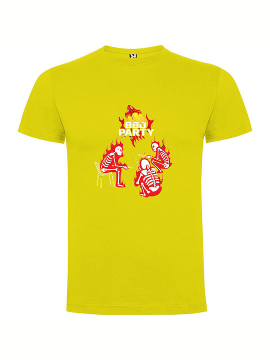 iLovePrints Flaming Skeleton Soiree T-shirt Yellow