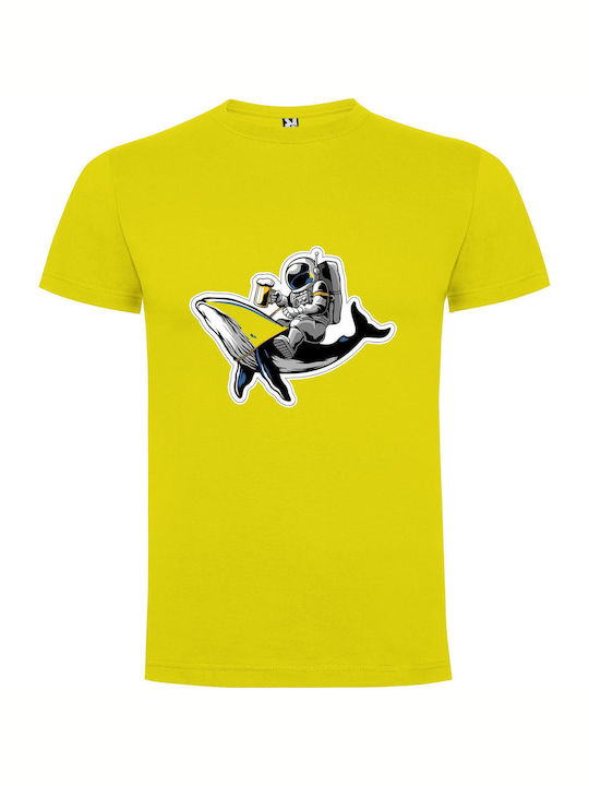 iLovePrints Space Whale Knight Beer T-shirt Yellow