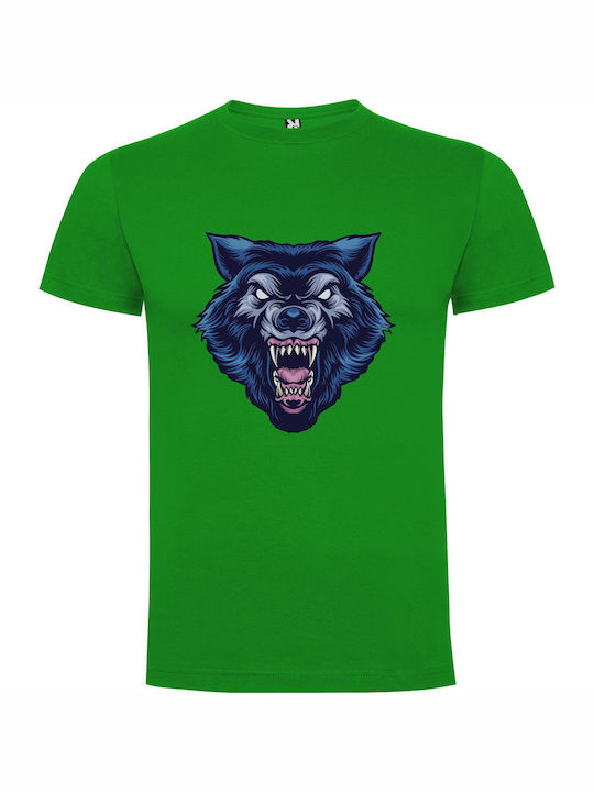 iLovePrints Feral Alpha Wolf Portrait T-shirt Green