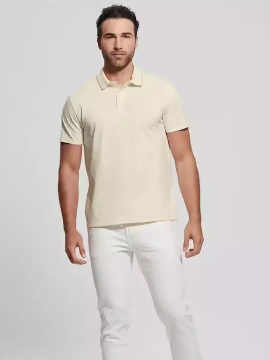 Guess Bluza pentru bărbați cu mâneci scurte Polo beige