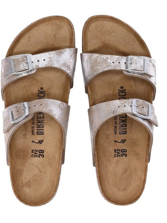 Birkenstock Damen Flache Sandalen in Silber Farbe