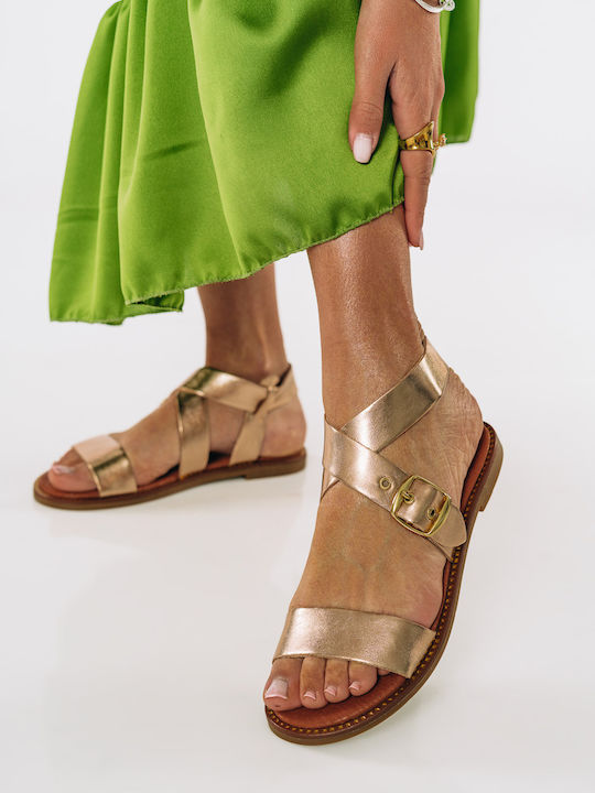 Bronze Flat Sandals with Side Buckle