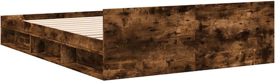 King Size Wooden Brown Bed with Slats for Mattress 190x190cm