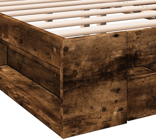 King Size Wooden Brown Bed with Slats for Mattress 190x190cm