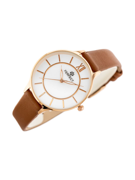 Perfect Watch with Brown Leather Strap