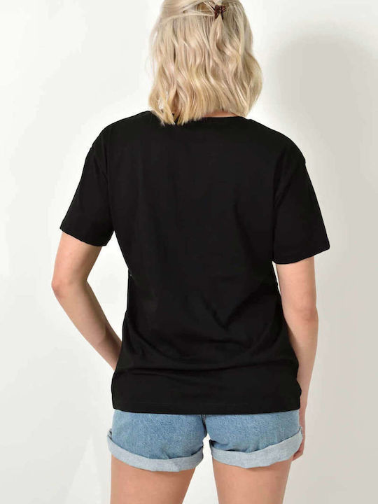 Potre Damen T-Shirt Tierdruck Schwarz