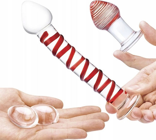 Glas Πρωκτικά Dildos Σετ Κόκκινα