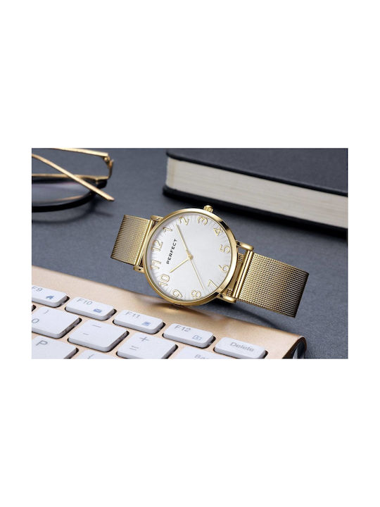 Perfect Damenuhr 36mm Batterie mit Gold Metall-Armband