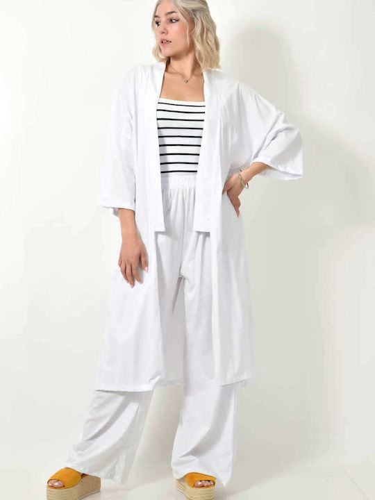 First Woman Women's WHITE Set with High-waisted Trousers